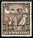 Stamp of Cyprus » King George V Issues 1928 50th Anniversary of British Rule set of 10 perforated printer's samples in unissued colours with "B. W. & Co. / SPECIMEN." hs