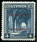 Stamp of Cyprus » King George V Issues 1928 50th Anniversary of British Rule set of 10 perforated printer's samples in unissued colours with "B. W. & Co. / SPECIMEN." hs