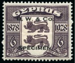 Stamp of Cyprus » King George V Issues 1928 50th Anniversary of British Rule set of 10 perforated printer's samples in unissued colours with "B. W. & Co. / SPECIMEN." hs