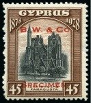 Stamp of Cyprus » King George V Issues 1928 50th Anniversary of British Rule set of 10 perforated printer's samples in unissued colours with "B. W. & Co. / SPECIMEN." hs
