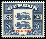Stamp of Cyprus » King George V Issues 1928 50th Anniversary of British Rule mint hr set of 10 with SPECIMEN overprint
