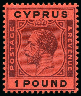Stamp of Cyprus » King George V Issues 1924-28 Wmk Multi CA £1 purple & black on red mint hr