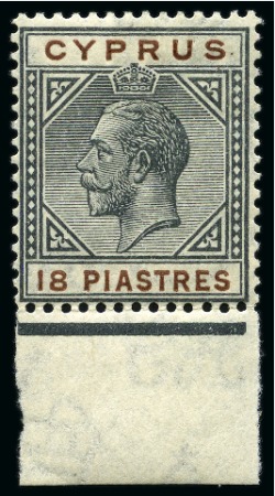 Stamp of Cyprus » King George V Issues 1921-23 Wmk Script CA 18pi mint lower marginal with BROKEN BOTTOM LEFT TRIANGLE variety