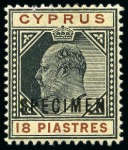 Stamp of Cyprus » King Edward VII Issues 1902-04 Wmk CA 1/2pi to 45pi set of 10 with SPECIMEN overprints