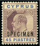 Stamp of Cyprus » King Edward VII Issues 1902-04 Wmk CA 1/2pi to 45pi set of 10 with SPECIMEN overprints