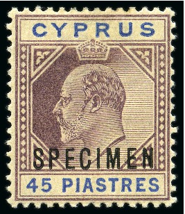 Stamp of Cyprus » King Edward VII Issues 1902-04 Wmk CA 1/2pi to 45pi set of 10 with SPECIMEN overprints