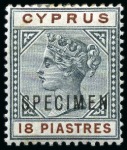 Stamp of Cyprus » Queen Victoria Keyplate Issues 1894-96 Wmk CA 1/2pi to 45 pi mint group with at least 2 of each value + Specimen set