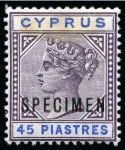 Stamp of Cyprus » Queen Victoria Keyplate Issues 1894-96 Wmk CA 1/2pi to 45 pi mint group with at least 2 of each value + Specimen set