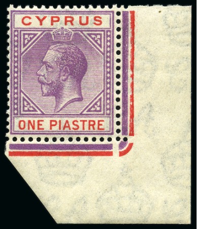 Stamp of Cyprus » King George V Issues 1921-23 Wmk Script CA 1pi violet & red in mint nh lower right corner marginal single showing BROKEN BOTTOM LEFT TRIANGLE variety