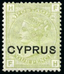 Stamp of Cyprus » Overprinted Stamps of Great Britain 1880 2 1/2d to 1s mint group incl. 2 1/2d pl.14 (4), 4d pl.16 (4 mint, 2 unused) and 6d pl.16 wing marginal unused and 1s pl.13 unused