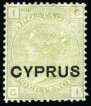 Stamp of Cyprus » Overprinted Stamps of Great Britain 1880 2 1/2d to 1s mint group incl. 2 1/2d pl.14 (4), 4d pl.16 (4 mint, 2 unused) and 6d pl.16 wing marginal unused and 1s pl.13 unused