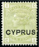 Stamp of Cyprus » Overprinted Stamps of Great Britain 1880 2 1/2d to 1s mint group incl. 2 1/2d pl.14 (4), 4d pl.16 (4 mint, 2 unused) and 6d pl.16 wing marginal unused and 1s pl.13 unused