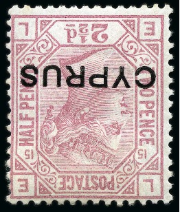 Stamp of Cyprus » Overprinted Stamps of Great Britain 1880 2 1/2d Rosy-Mauve pl.15 with INVERTED WATERMARK, mint hr