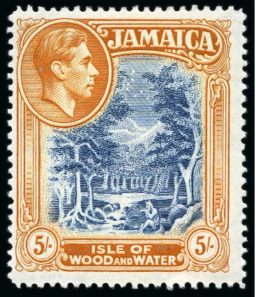 Stamp of Jamaica 1938-52 Pictorials 5s slate-blue & yellow-orange PERF.14, mint