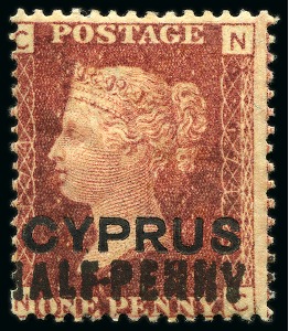 Stamp of Cyprus » Overprinted Stamps of Great Britain 1881 1/2d on 1d (18mm surcharge) red mint/unused group of different plates (19)