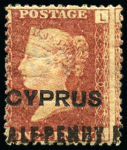 Stamp of Cyprus » Overprinted Stamps of Great Britain 1881 1/2d on 1d (18mm surcharge) red pl.220 mint