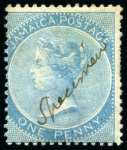 Stamp of Jamaica 1860-70 1d, 3d and 1s with manuscript "Specimen"