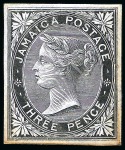 Stamp of Jamaica 1870-83/1883-97 1d to 1s die proof group in black on glazed card (7)