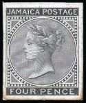 Stamp of Jamaica 1870-83/1883-97 1d to 1s die proof group in black on glazed card (7)