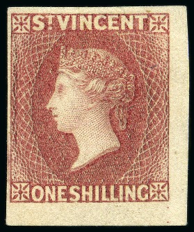 Stamp of St. Vincent 1872 Imperforate Colour Trial: 1s deep rose-red