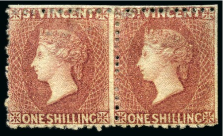 Stamp of St. Vincent A UNIQUE PAIR: 1872 1s deep rose-red, a horizontal pair unused with traces of gum