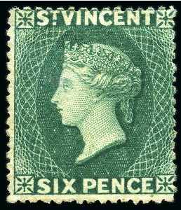 Stamp of St. Vincent 1872-75 6d. dull blue-green, fine unused with small part original gum