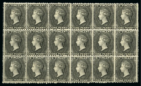 Stamp of St. Vincent THE LARGEST KNOWN UNUSED MULTIPLE: 1875-77 1d. black with watermark upright, a block of eighteen, unused with large part to full original gum