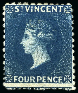 Stamp of St. Vincent 1877 4d. deep blue, fine unused part original gum