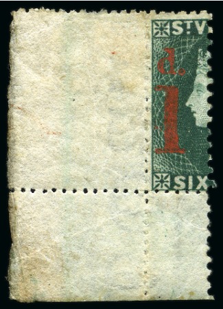 Stamp of St. Vincent 1880 (May) 1d. on half 6d. bright blue-green, unused left half from the lower left corner