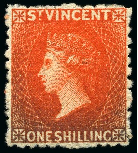 Stamp of St. Vincent 1880 (June) 1s vermilion, fine unused without gum