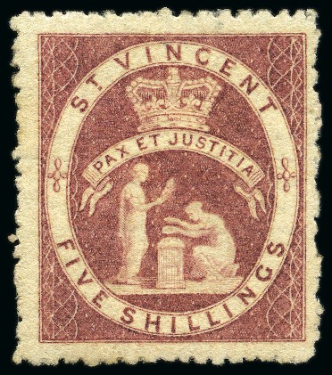 Stamp of St. Vincent 1880 (June) Five Shillings: Rose-red, unused with large part original gum