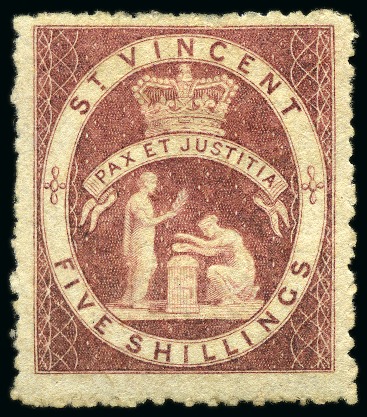 Stamp of St. Vincent 1880 (June) Five Shillings: Rose-red, unused with large part original gum