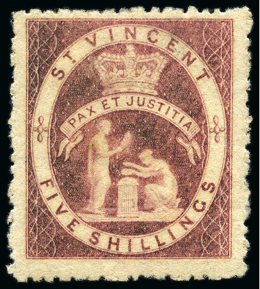 Stamp of St. Vincent 1880 (June) Five Shillings: Rose-red, unused with part original gum