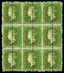 Stamp of St. Vincent LARGEST RECORDED MULTIPLE: 1881 (Sept.) 1/2d. on 6d. in unused block of nine unsevered pairs, unused with part to large part original gum