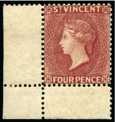 Stamp of St. Vincent 1890-93 Wmk CA, Colours Changed Colour Trials 4d. red, perf 14