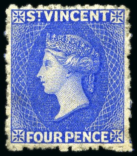 Stamp of St. Vincent 1881 (Dec.) 4d. bright blue, unused with large part original gum