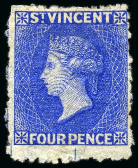 Stamp of St. Vincent 1881 (Dec.) 4d. bright blue, unused with large part original gum