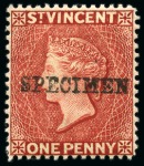Stamp of St. Vincent 1892 Specimens Type SV4: 1885-93 CA perf 14 1/2d., 1d & 5s and 1890-93 CA perf 14 2 1/2d. on 1d. blue, 6d. and 1s.