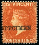 Stamp of St. Vincent 1892 Specimens Type SV4: 1885-93 CA perf 14 1/2d., 1d & 5s and 1890-93 CA perf 14 2 1/2d. on 1d. blue, 6d. and 1s.