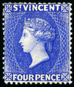 Stamp of St. Vincent 1882-83 4d. ultramarine, fine unused single with large part original gum