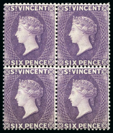 Stamp of St. Vincent 1885-93 CA 6d. violet, block of four, unused with large part original gum