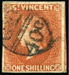 Stamp of St. Vincent ONE OF TWO RECORDED EXAMPLES: 1877-78 1s vermilion, imperforate, used