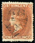Stamp of St. Vincent ONE OF TWO RECORDED EXAMPLES: 1877-78 1s vermilion used