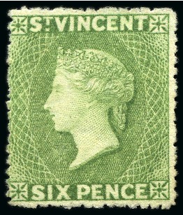 Stamp of St. Vincent 1877-78 6d. yellow-green, unused without gum, fine