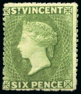 Stamp of St. Vincent 1877-78 6d. yellow-green, unused with small part original gum