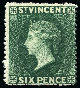 Stamp of St. Vincent 1872-75 6d. deep blue-green, unused with large part original gum
