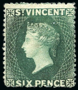 Stamp of St. Vincent 1872-75 6d. dull blue-green, unused with large part original gum