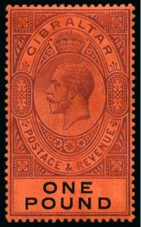 Stamp of Gibraltar 1912-24 Multi Crown CA 1/2d to £1 mint set of 10 plus shades