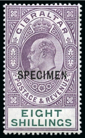 Stamp of Gibraltar 1906-11 Multi Crown CA chalk surfaced paper mint set of 9 with SPECIMEN overprints