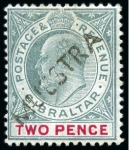 Stamp of Gibraltar 1904-08 Multi Crown CA chalk surfaced paper 2d, 2 1/2d and 2s with with "MUESTRA" hs applied in Gibraltar